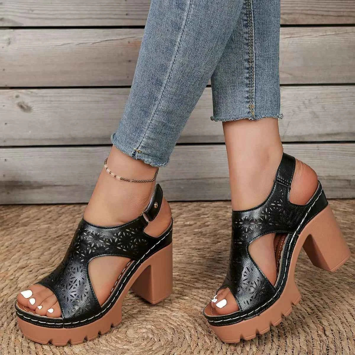 Open Toe Block Heels Sandals