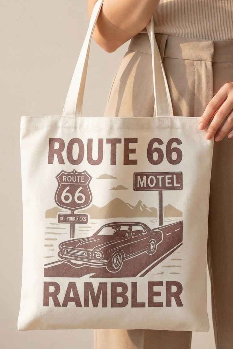 Women's Route 66 Retro Print Tote Bag Medium Beach Casual One Size