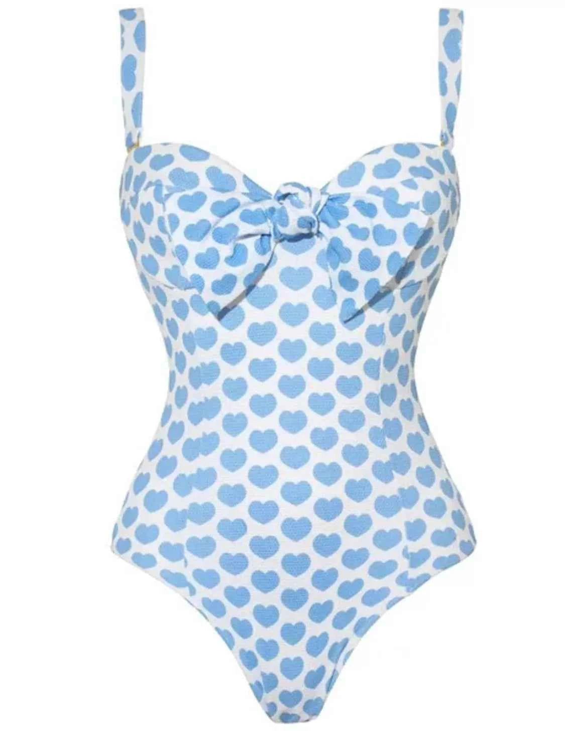 Women's Sweetheart Ruffle Bow Swimsuit & Skirt Set Polka Dot Hearts Print S-XL