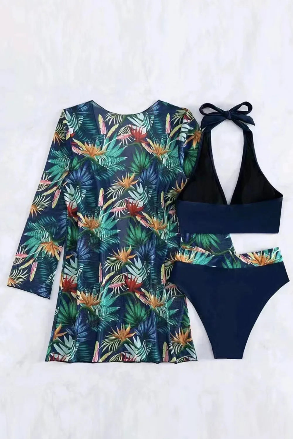 Women's Printed Halter Neck Tied Three-Piece Bikini Swim Set Multi Colors S-XL