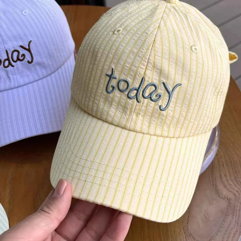 Women's Striped Embroidered Baseball Cap Adjustable Cotton Hat Multi Colors