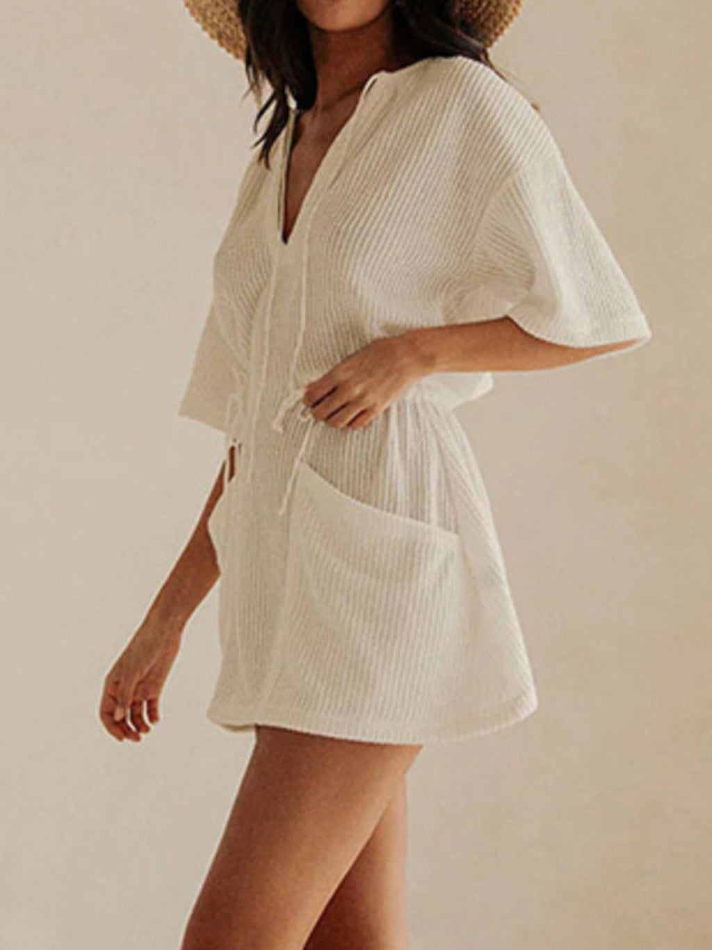 Women's Relaxed Fit Cover-Up Dress – Half Sleeve Beach Coverup, White
