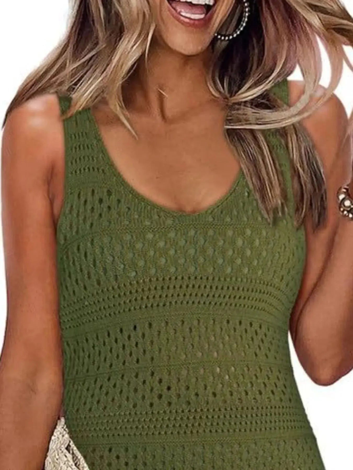Women's Crochet Knit Cover-Up Dress Side Slit 6 Colors S-XL