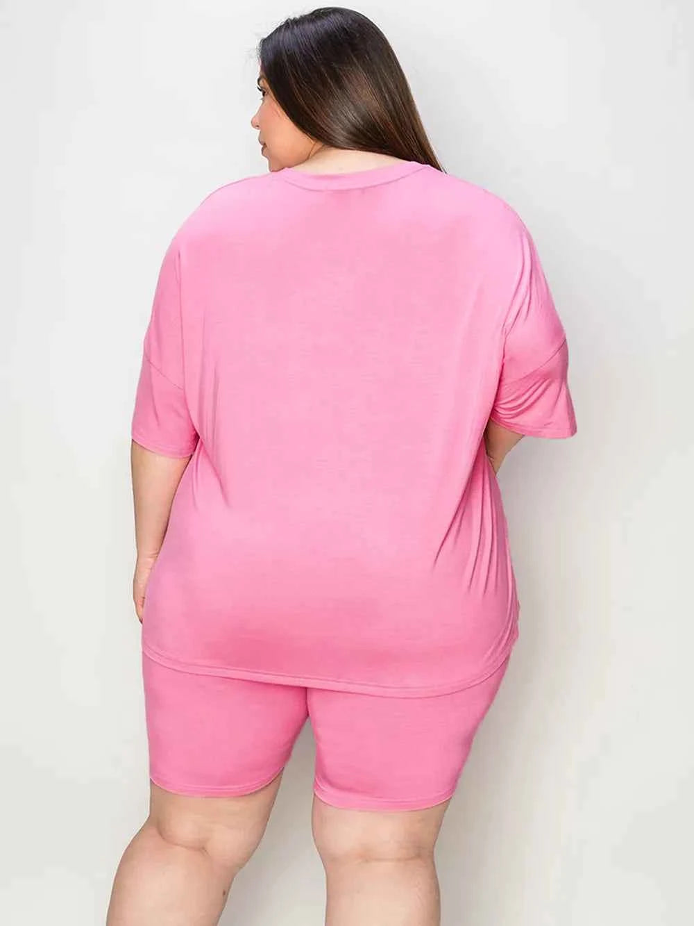 Women's Basic Bae V-Neck Drop Shoulder T-Shirt and Shorts Set Multi Colors S-3XL