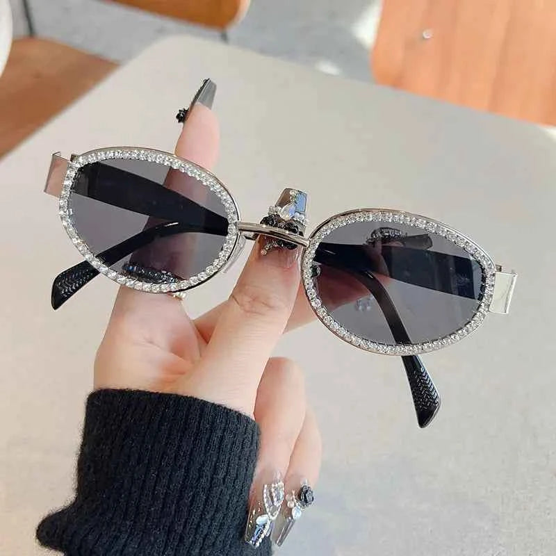 Women's Rhinestone Oval Sunglasses UV400 Glamour Coastal Gold Silver One Size One Size