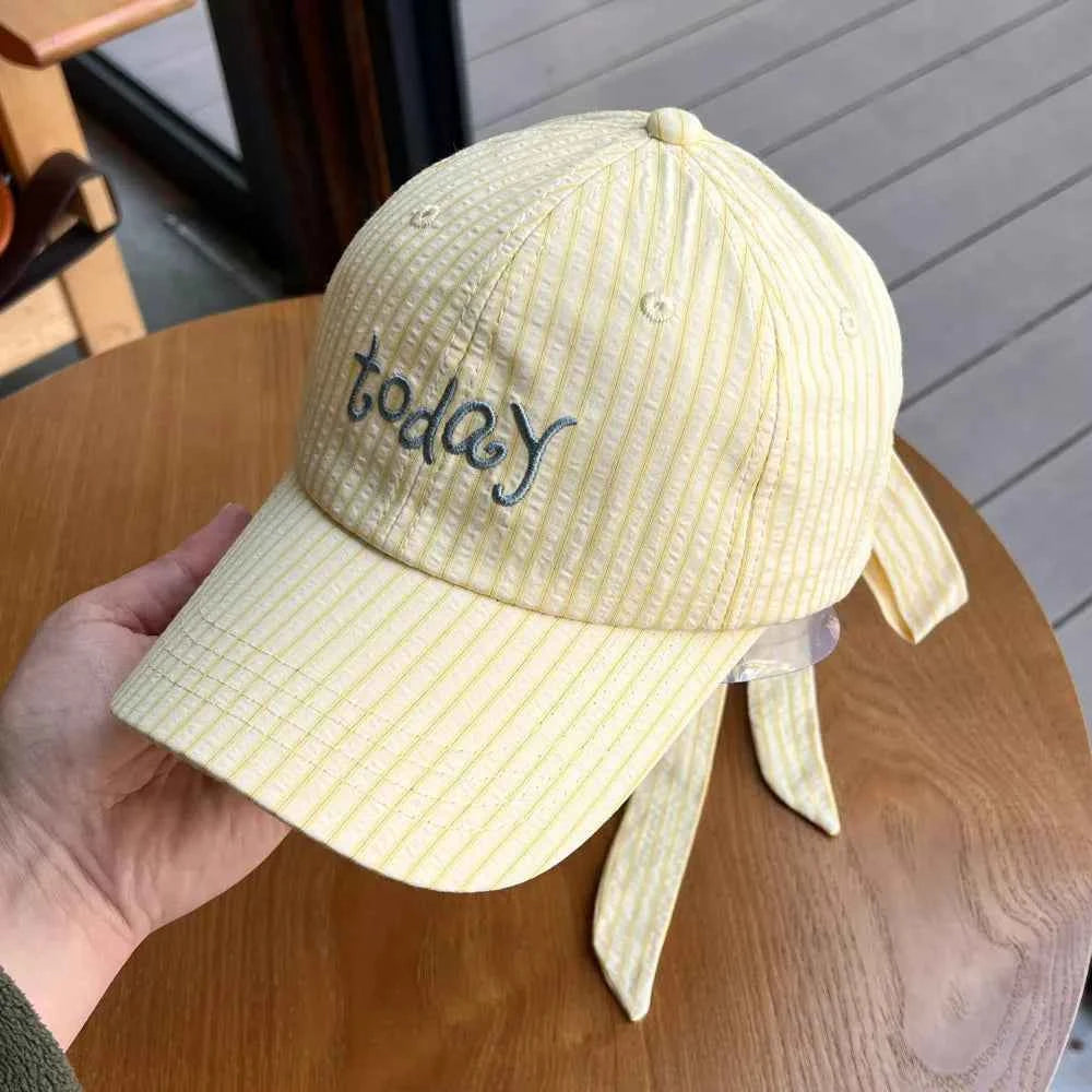 Women's Striped Embroidered Baseball Cap Adjustable Cotton Hat Multi Colors Yellow One Size
