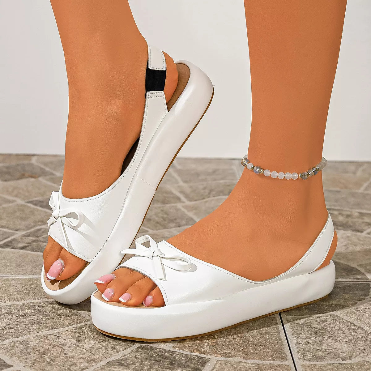 Women's Open Toe Flat Platform Sandals Multi Colors Khaki Pink Blue EU 35-43 White