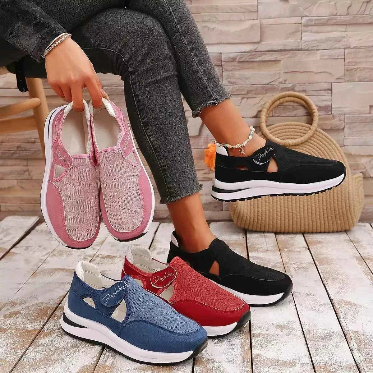Women's Breathable Mesh Cutout Slip-On Flat Shoes Multi Colors US 5-11