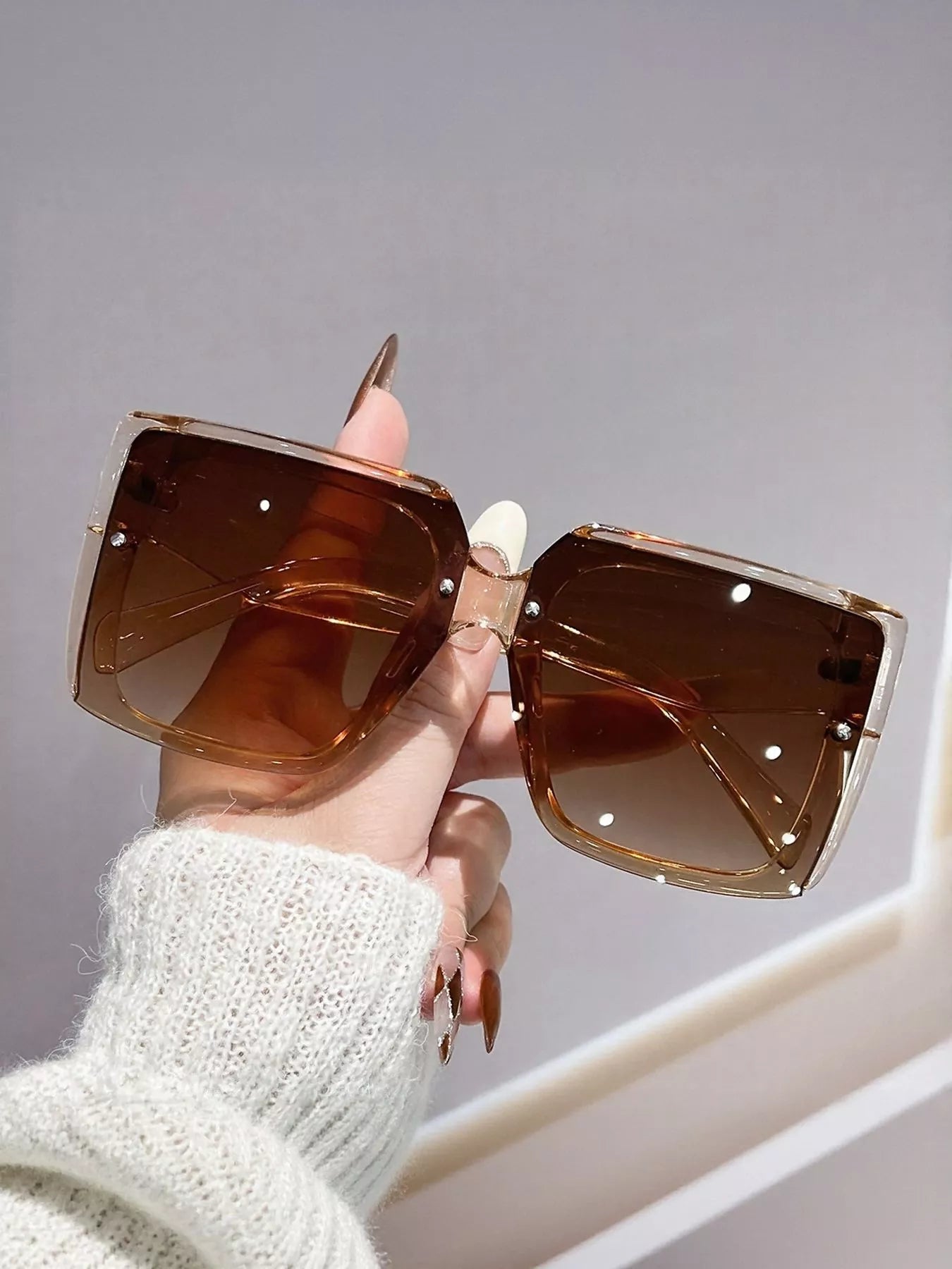 Women's Oversized Gradient Square Sunglasses UV400 Multi Colors One Size Caramel One Size