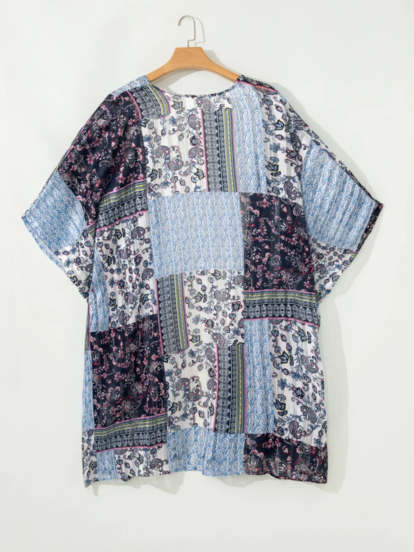 Women's Printed Open Front Cover Up Oversized Beach Kimono Blue One Size