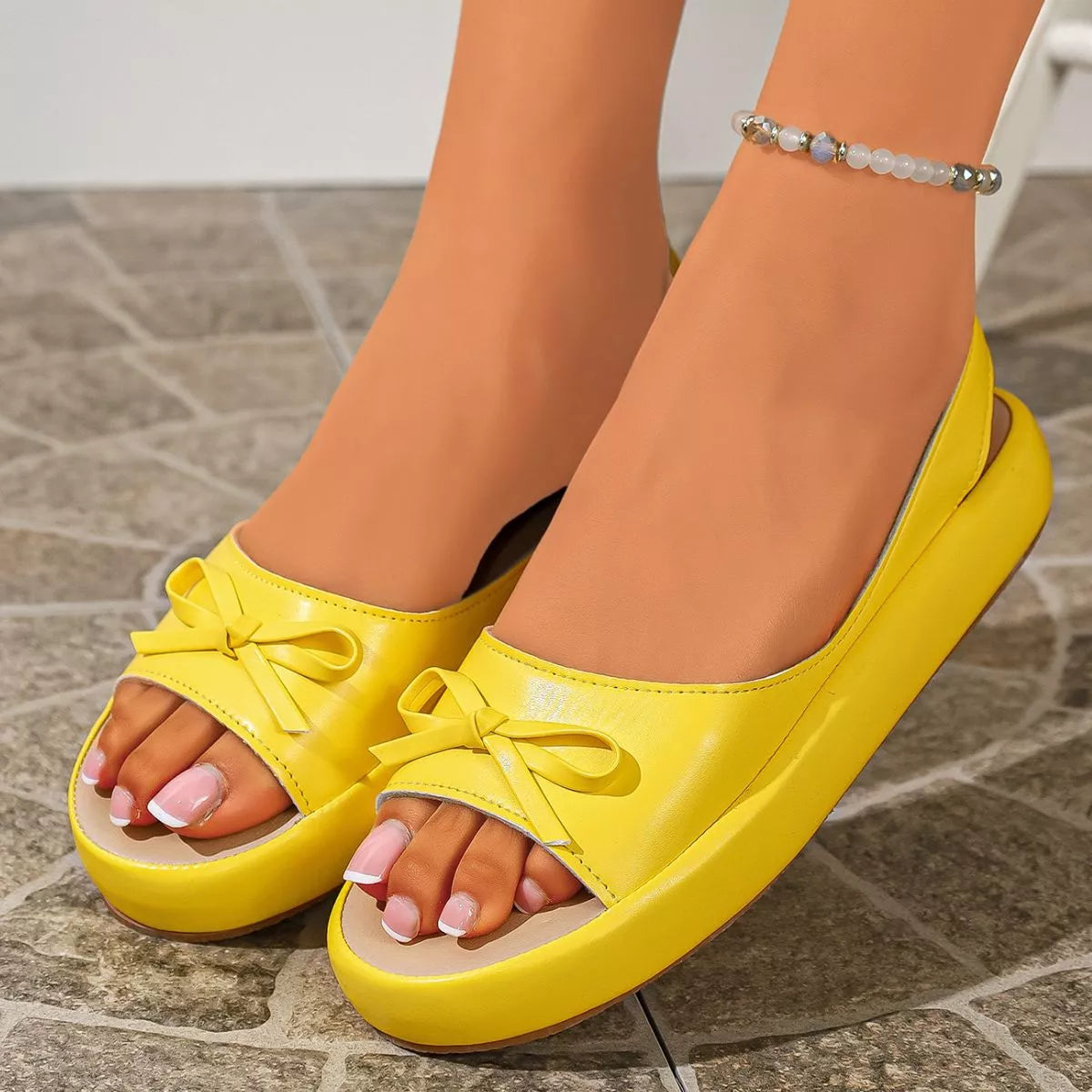 Women's Open Toe Flat Platform Sandals Multi Colors Khaki Pink Blue EU 35-43 Yellow