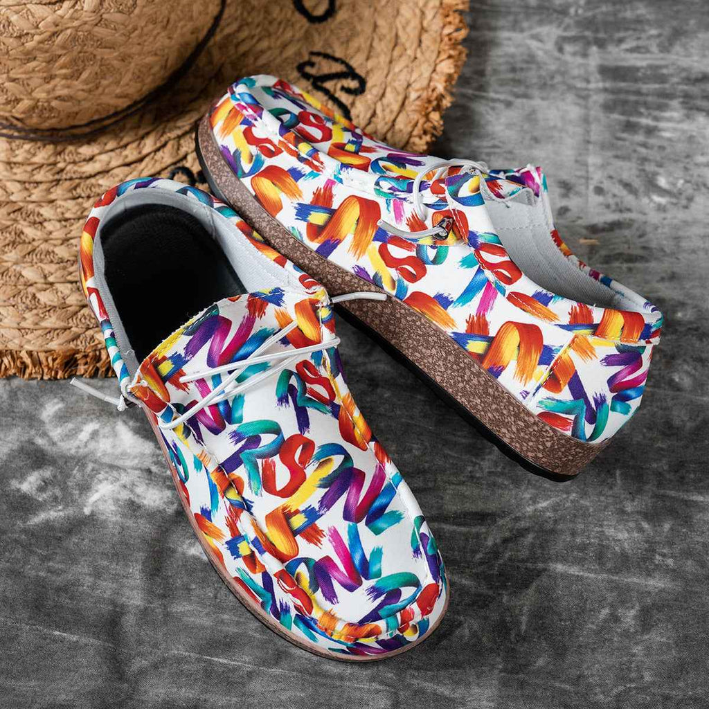 Women's Colorful Abstract Print Casual Loafers Slip-On Flat Shoes 5-11 EU 36-43