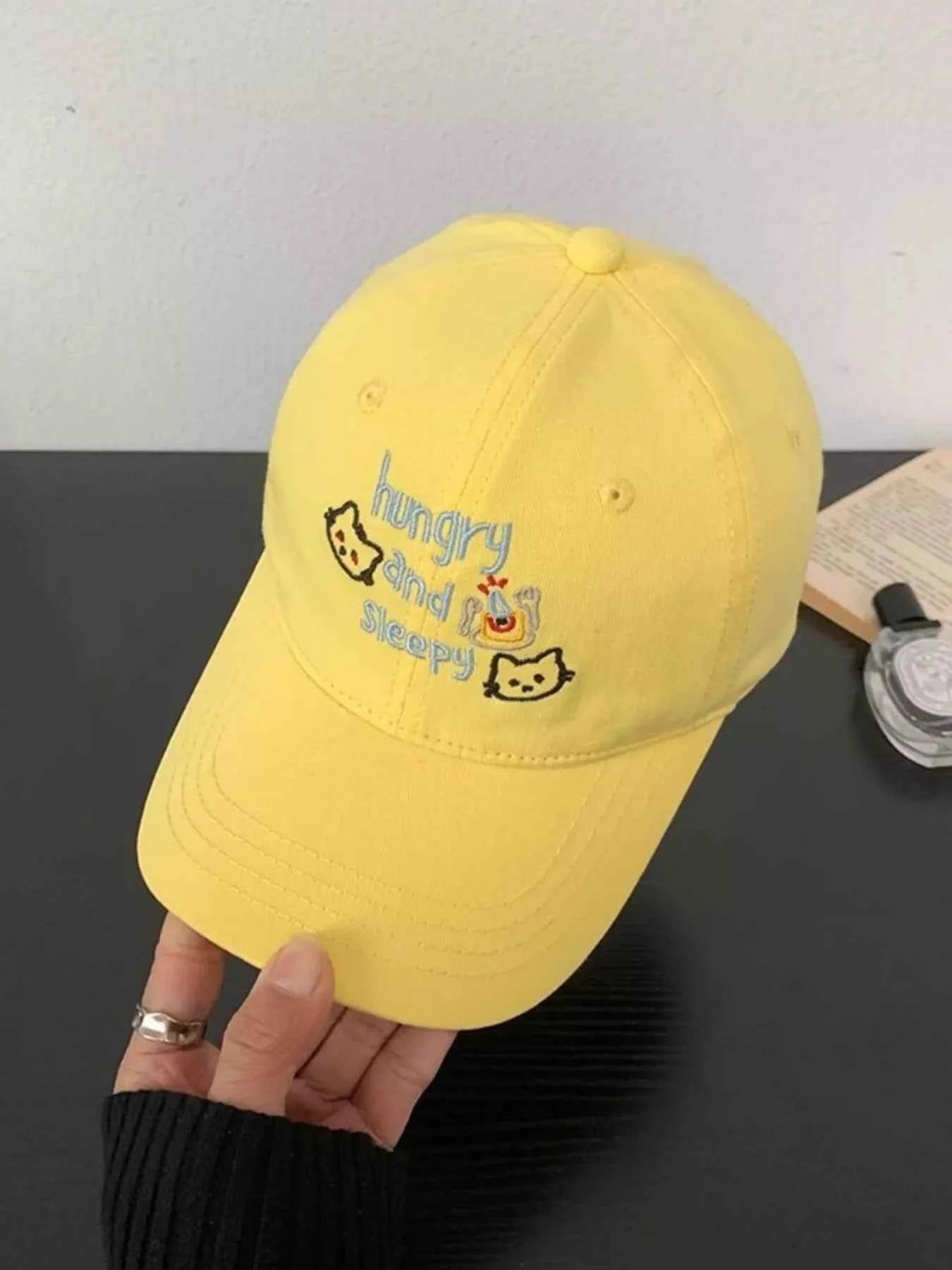 Women's Cute Kawaii Cat Embroidered Baseball Cap K-Fashion Coastal One Size Yellow One Size