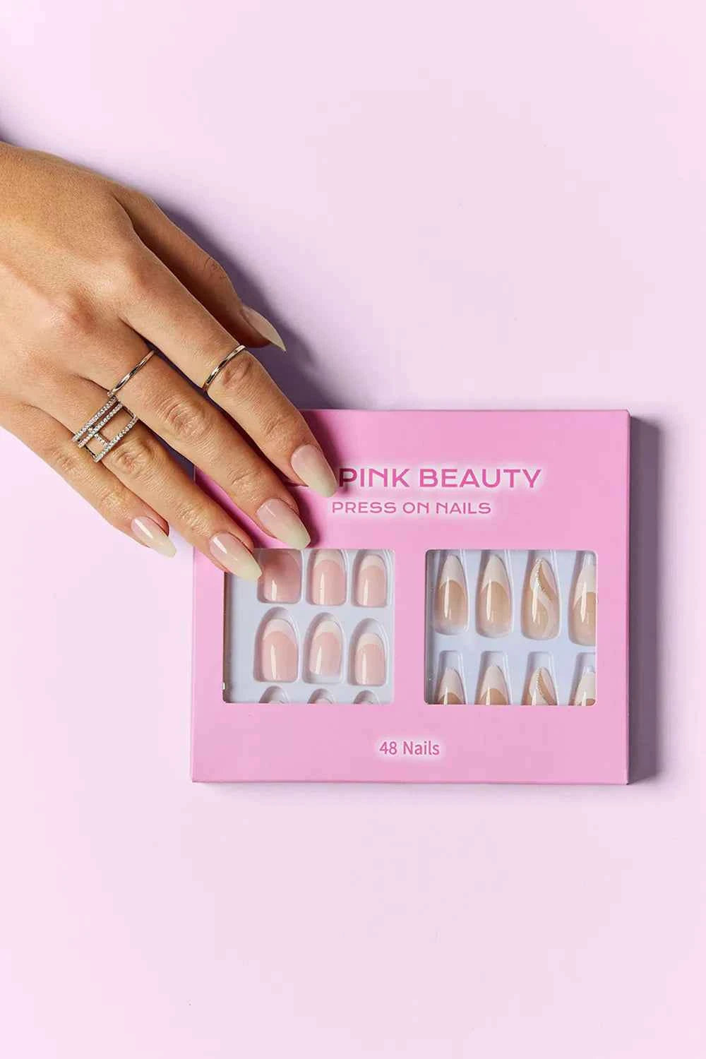 Women's So Pink Beauty Press-On Nails 2 Pack 48 Pieces Glue Included One Size French Fantasy One Size