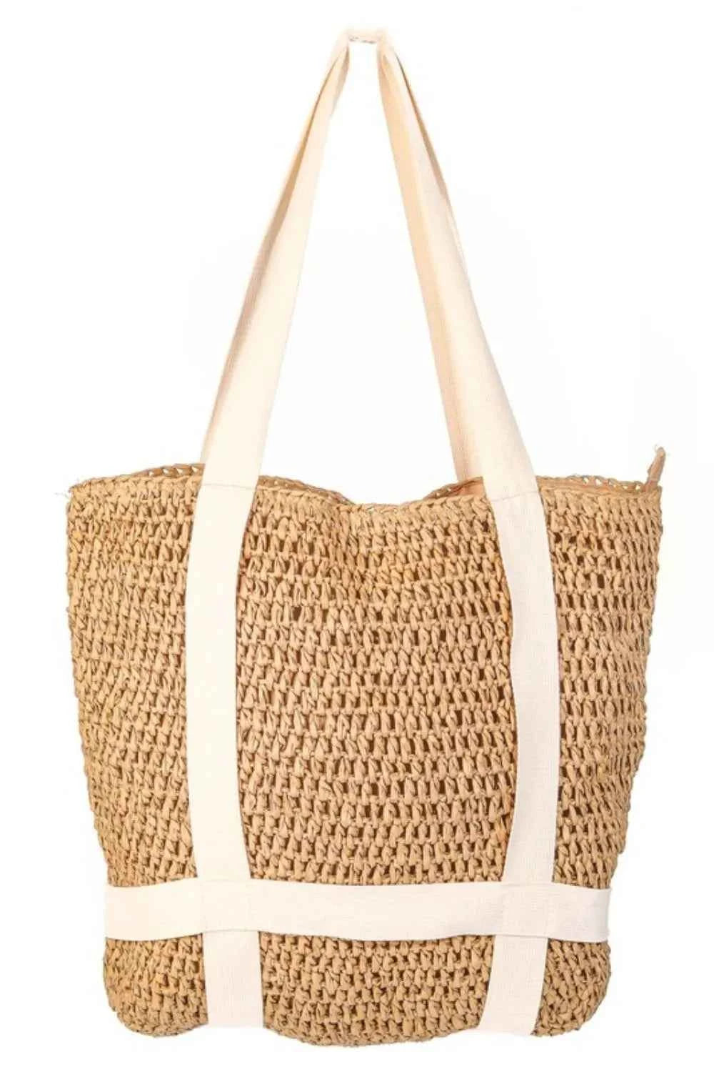 Women's Straw Braided Hat Carrier Tote Bag Beach Summer Camel One Size Camel one size