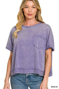 Zenana Women's Acid Wash Oversized T-Shirt Raw Hem Pocket Marlin S-L MARLIN