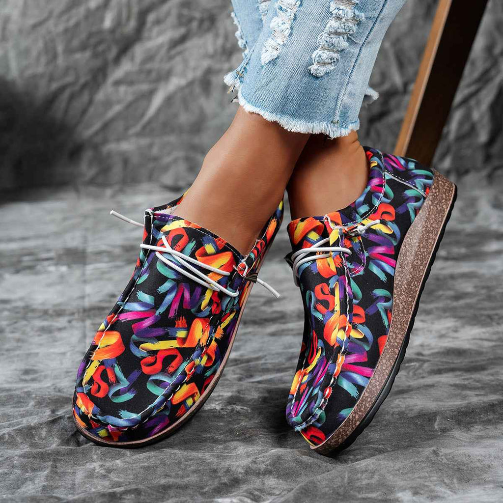 Women's Colorful Abstract Print Casual Loafers Slip-On Flat Shoes 5-11 EU 36-43