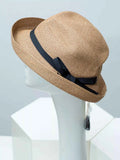 Women's Ribbon Straw Woven Beach Sun Hat Adjustable Brim Multi Colors One Size Black One Size