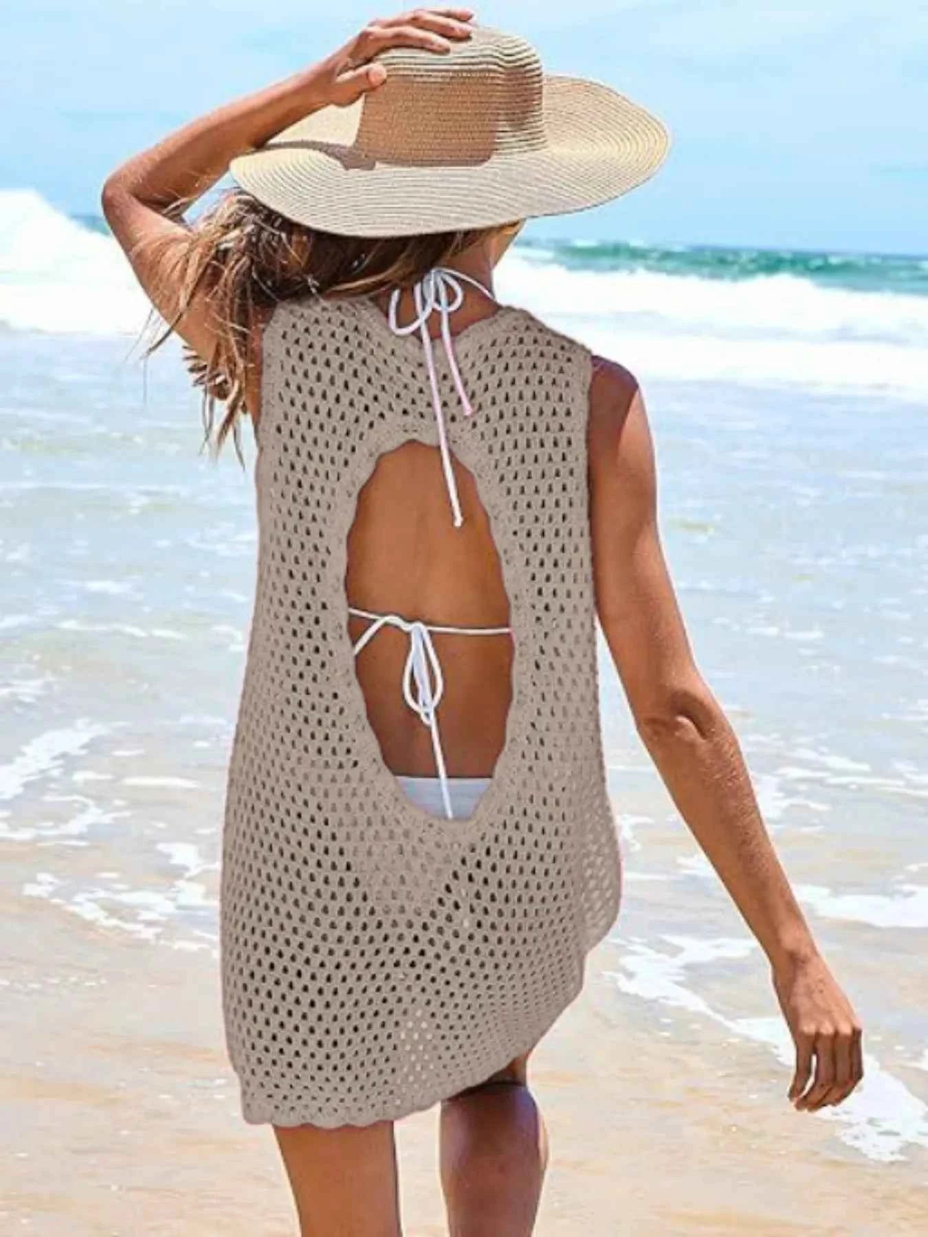Women's Color Block Openwork Sleeveless Cutout Back Cover-Up Multi S-2XL