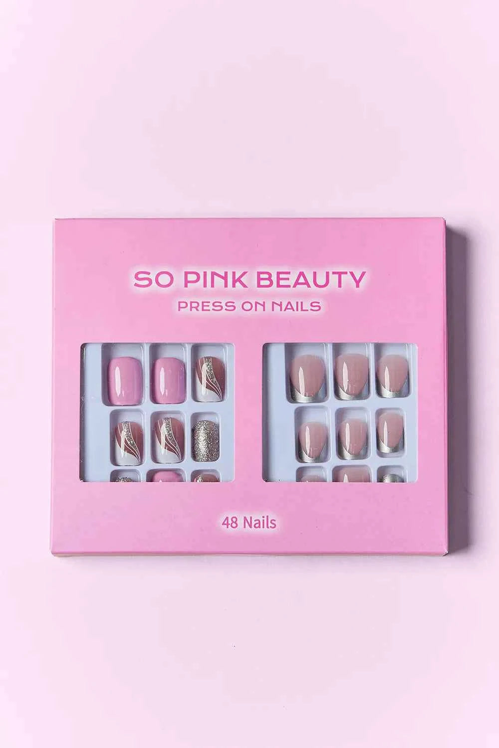 Women's So Pink Beauty Press-On Nails 2 Pack 48 Pieces Glue Included One Size