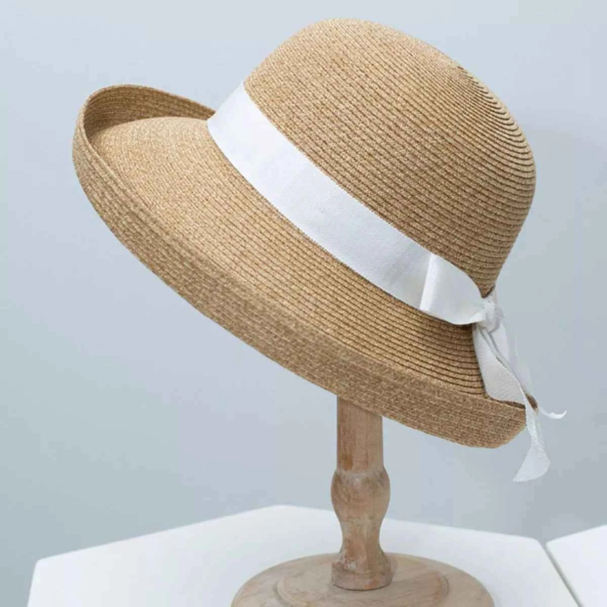 Women's Wide Brim Woven Straw Sun Hat Ribbon Accent Beach Resort Multi One Size
