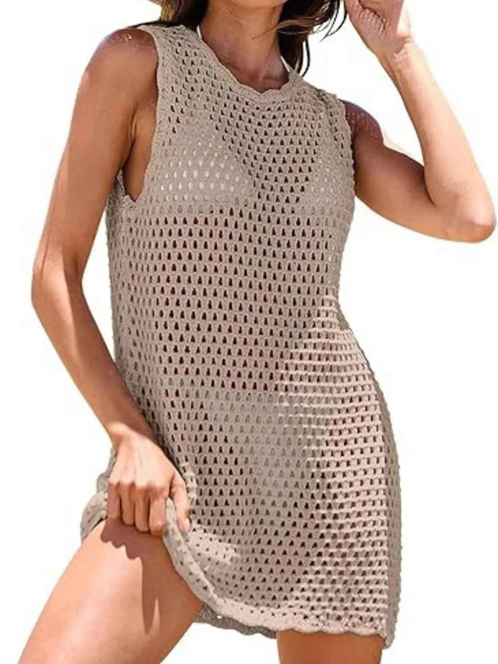 Women's Color Block Openwork Sleeveless Cutout Back Cover-Up Multi S-2XL