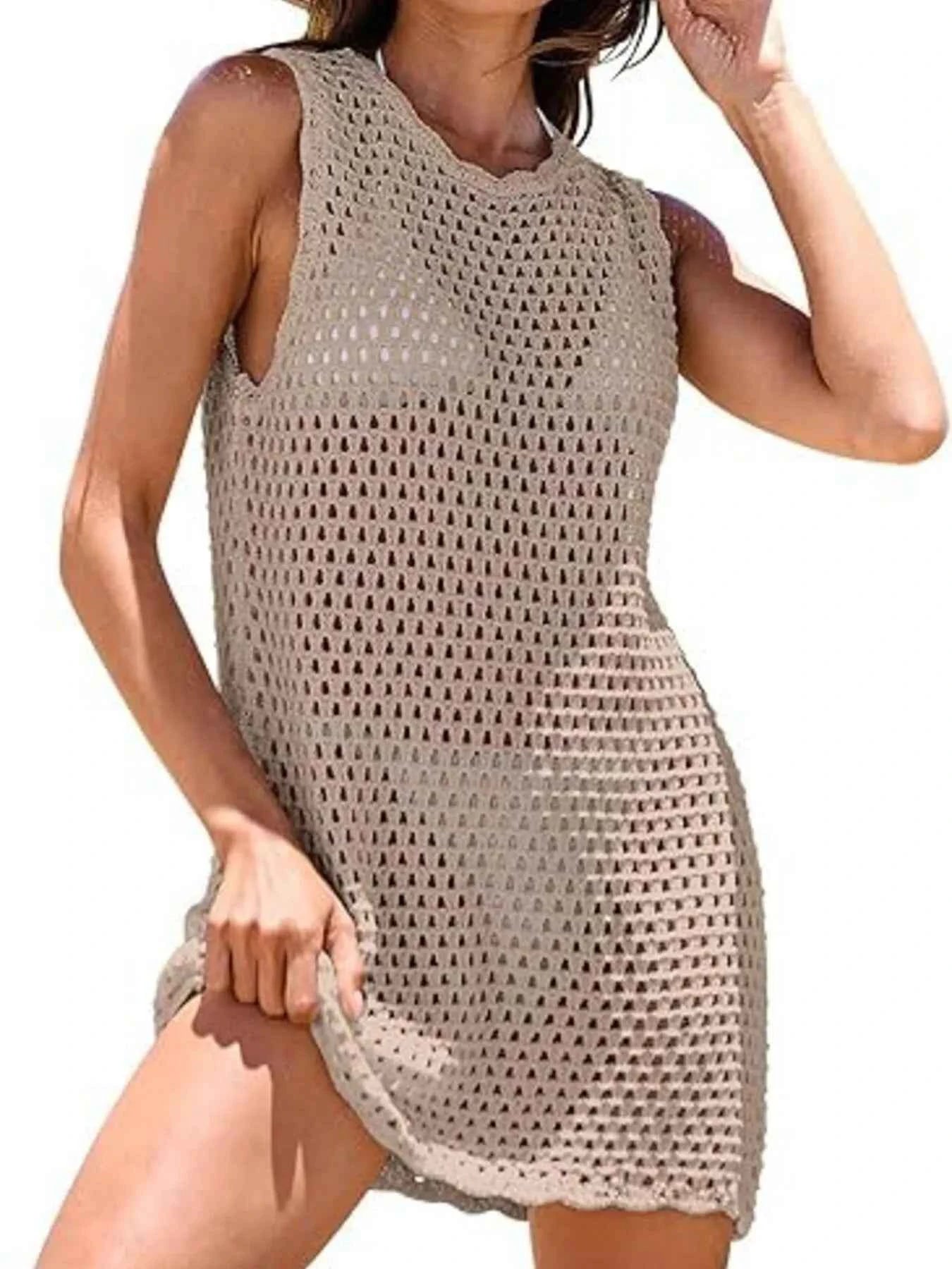 Women's Color Block Openwork Sleeveless Cutout Back Cover-Up Multi S-2XL