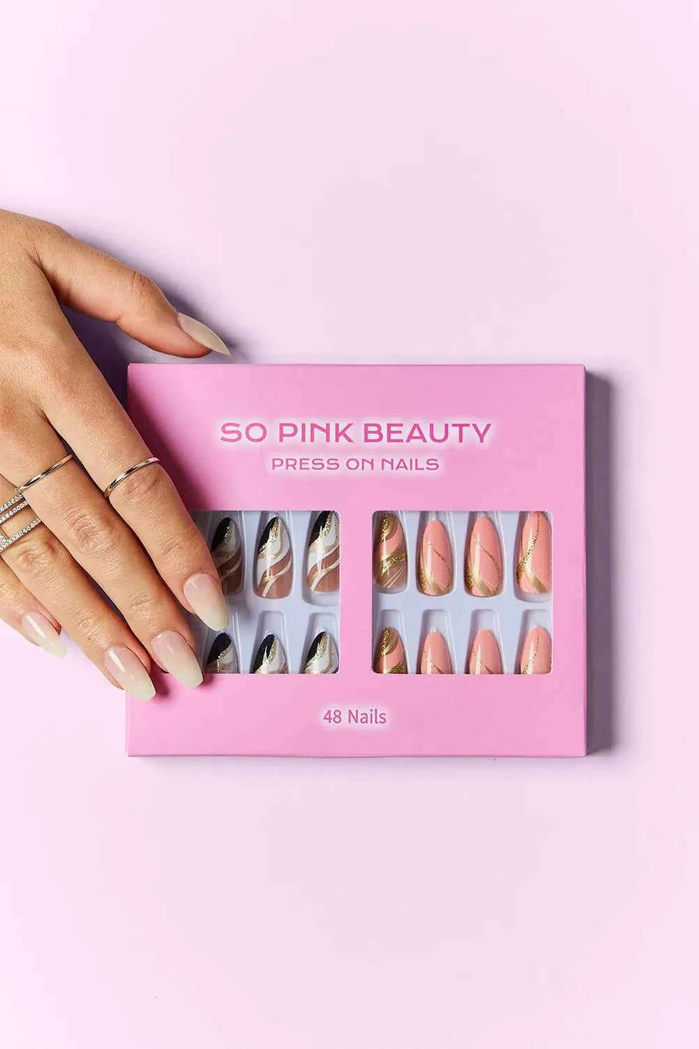 Women's So Pink Beauty Press-On Nails 2 Pack 48 Pieces Glue Included One Size Marbled Magic One Size