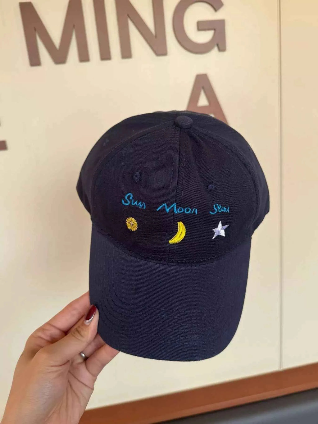 Women's Sun Moon Star Embroidered Baseball Cap Cotton Adjustable One Size