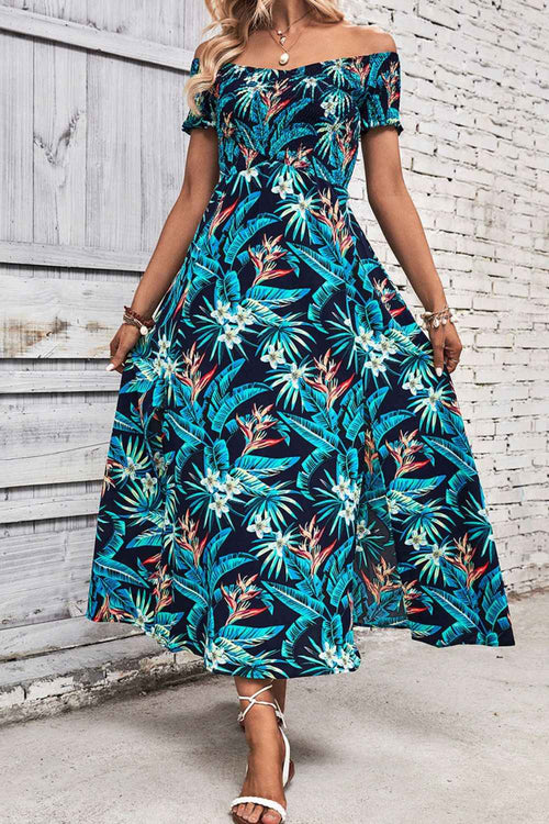 Perfee Floral Off-Shoulder Slit Dress Floral