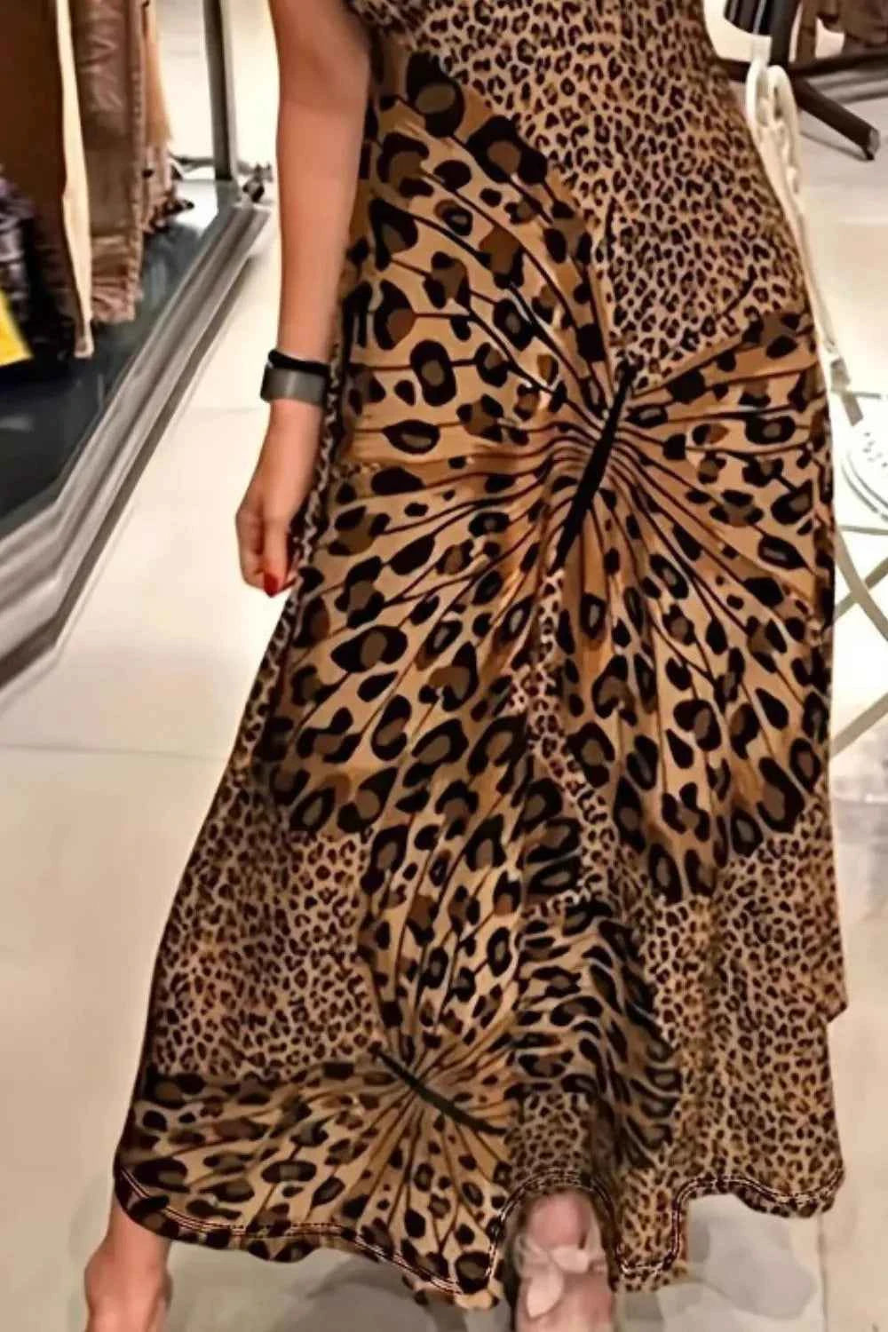 Women's Butterfly Leopard Print Maxi Cami Dress Boho Beach Resort Leopard S-2XL