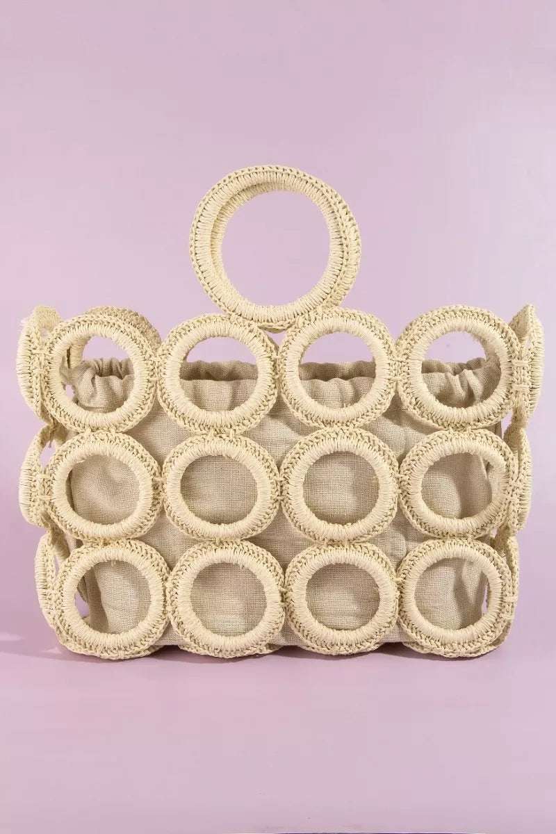 Fame Straw Round Pattern Mesh Hand Bag IV One Size