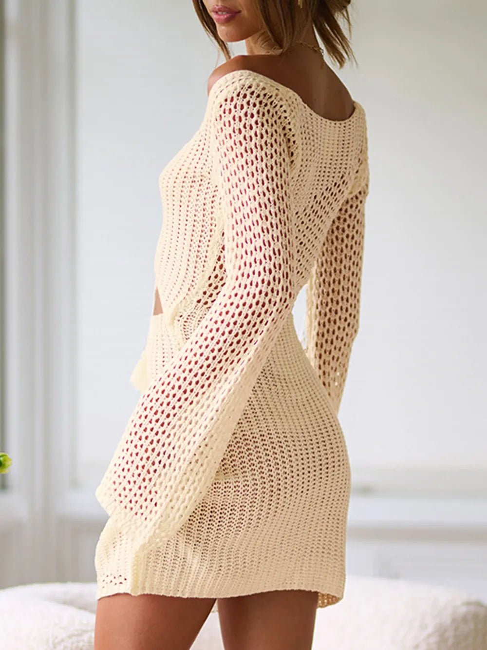 Women's Cutout Lace-Up Openwork Long Sleeve Beach Cover Up Multi Colors S-L