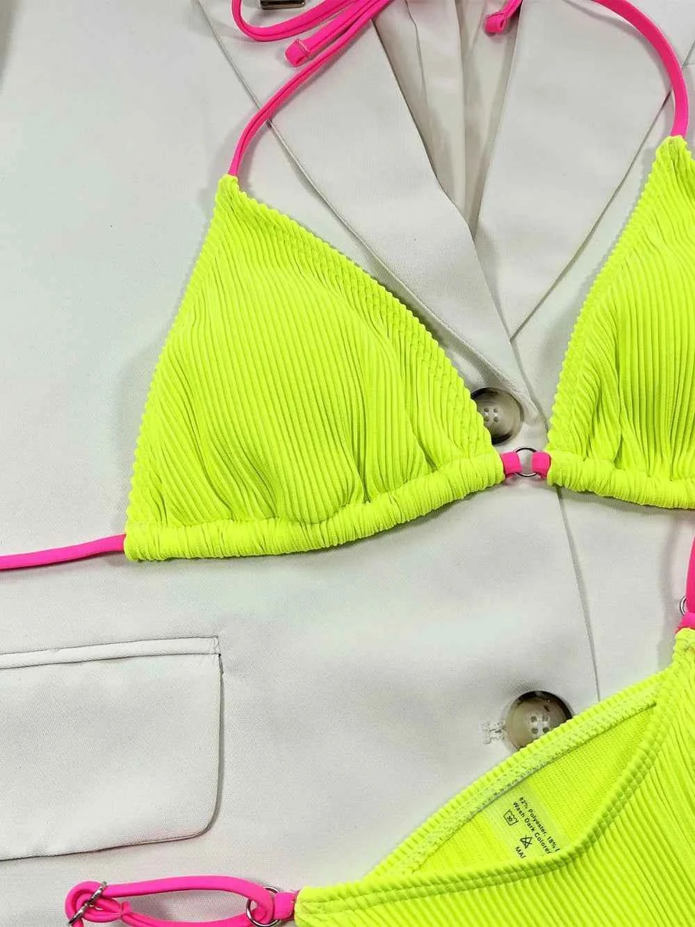 Women's Ribbed Tie Back High Cut Two-Piece Bikini Swimsuit Multi Colors S-L
