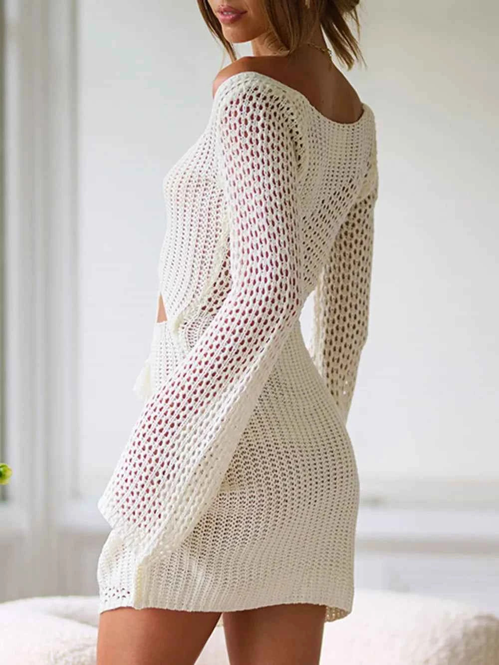 Women's Cutout Lace-Up Openwork Long Sleeve Beach Cover Up Multi Colors S-L