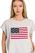 Zenana Women's American Flag Tee Round Neck Short Sleeve H Grey S-M H GREY