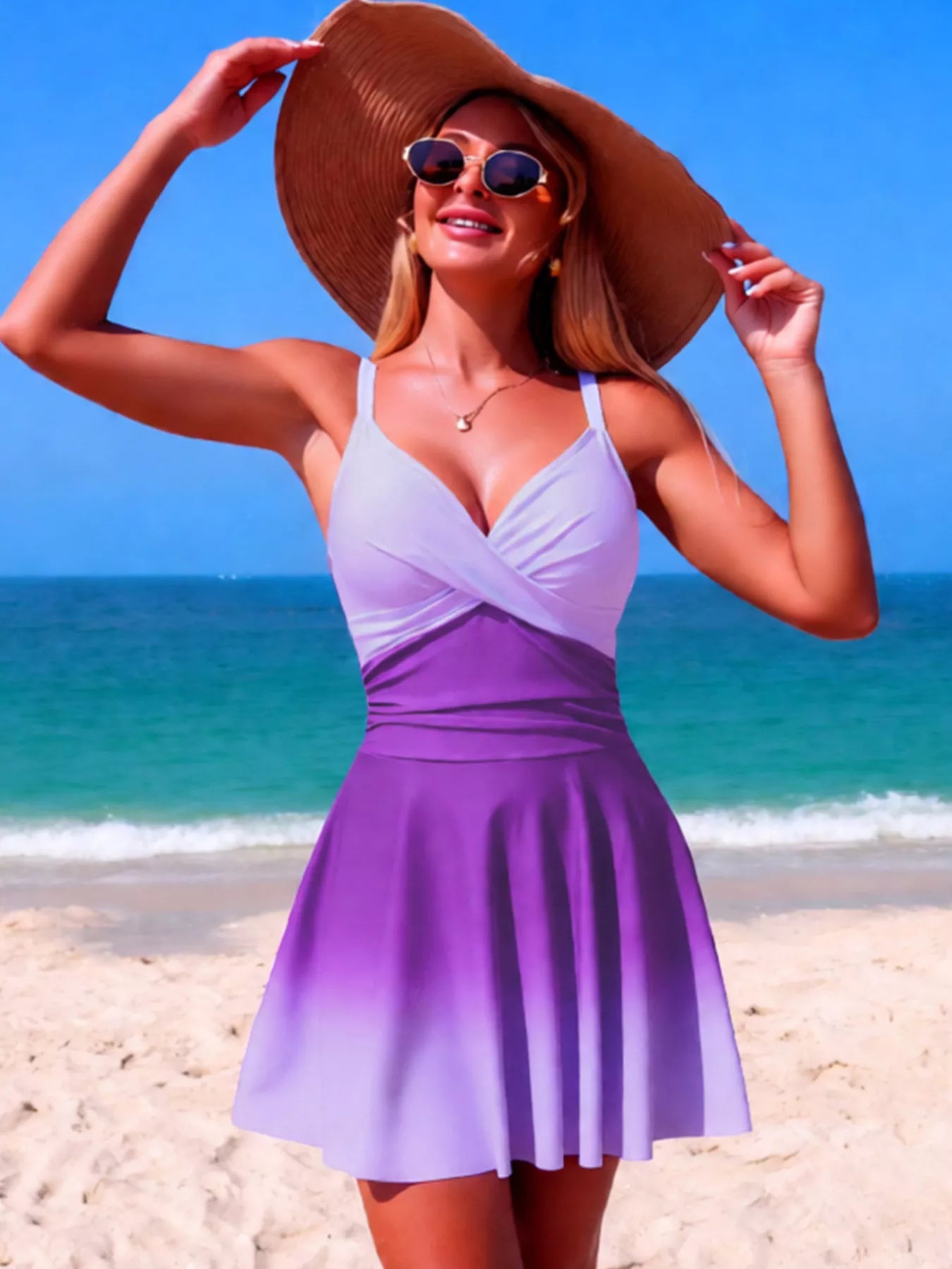 Women's V-Neck Gradient One-Piece Swimsuit – 4 Colors, S–2XL Red One-Pieces-Swimwear