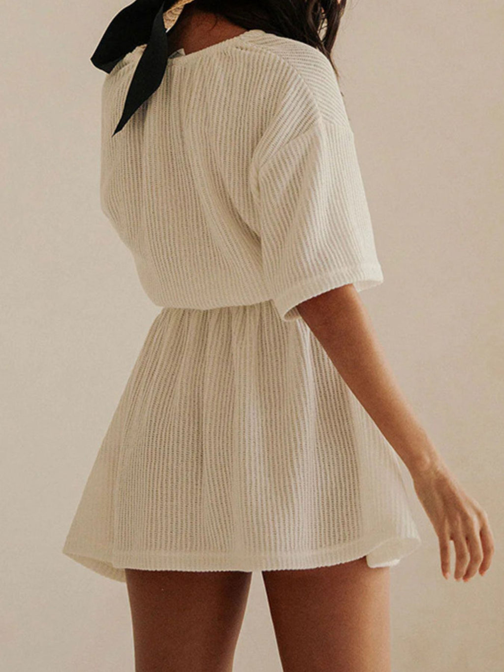 Women's Relaxed Fit Cover-Up Dress – Half Sleeve Beach Coverup, White