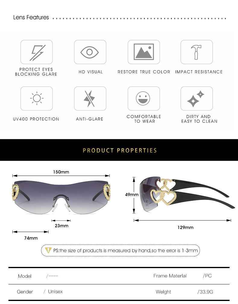 Women's Y2K Rimless Wrap Aviator Sunglasses UV400 Amber One Size
