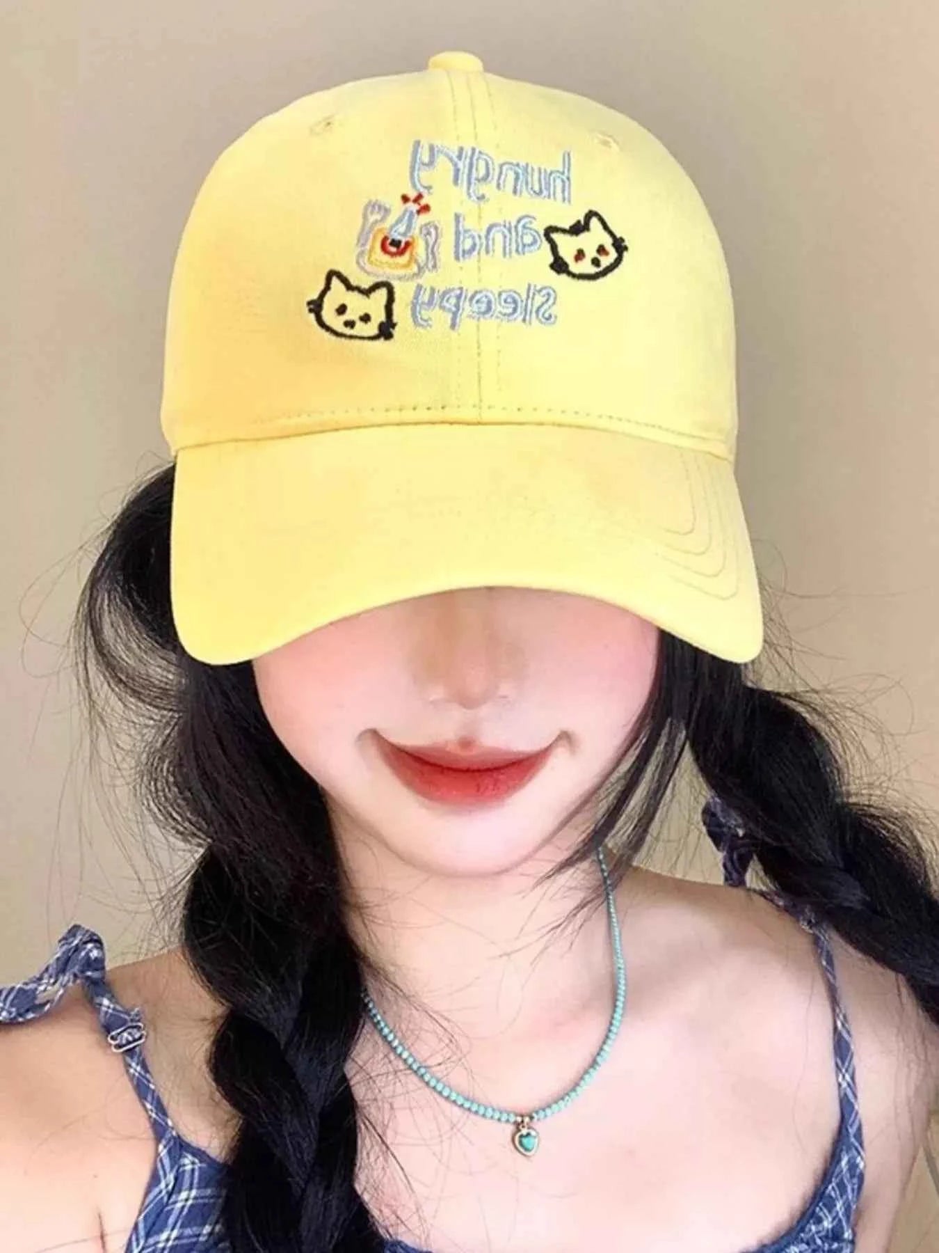 Women's Cute Kawaii Cat Embroidered Baseball Cap K-Fashion Coastal One Size
