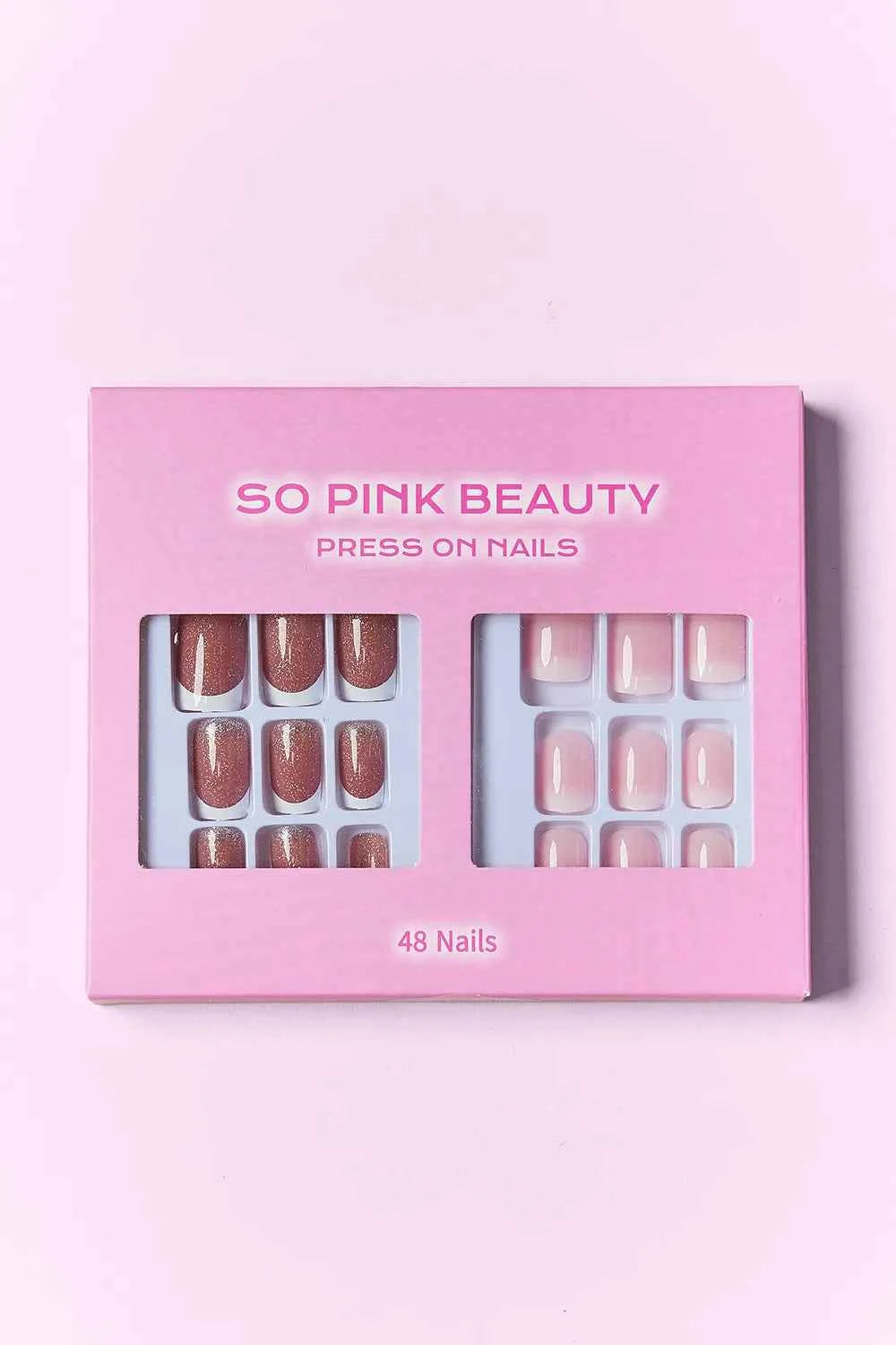 Women's So Pink Beauty Press-On Nails 2 Pack 48 Pieces Glue Included One Size