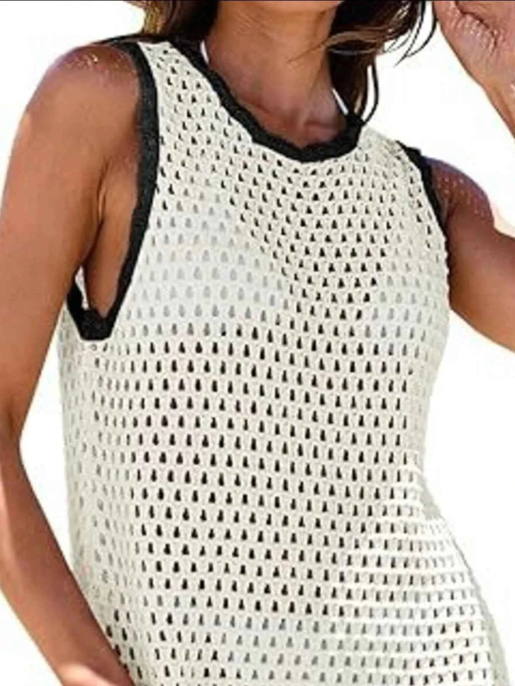Women's Color Block Openwork Sleeveless Cutout Back Cover-Up Multi S-2XL