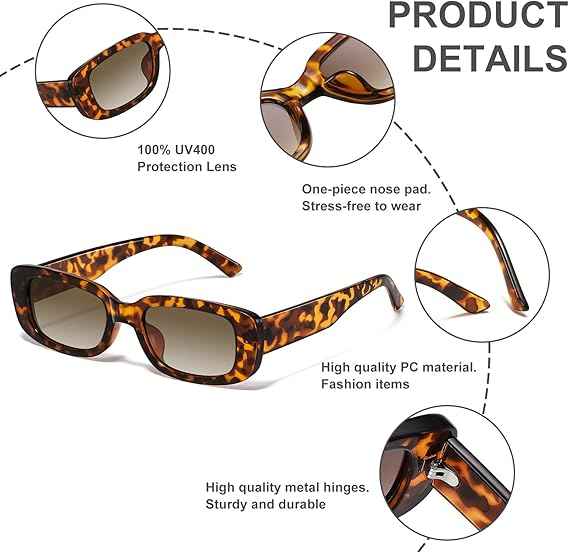 Women's Y2K Retro Rectangle Chunky Sunglasses UV400 Leopard One Size