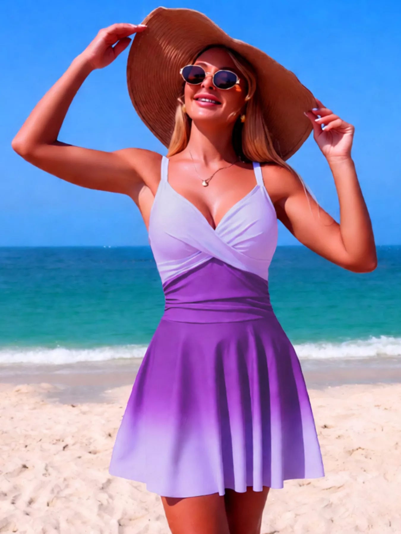 Women's V-Neck Gradient One-Piece Swimsuit – 4 Colors, S–2XL