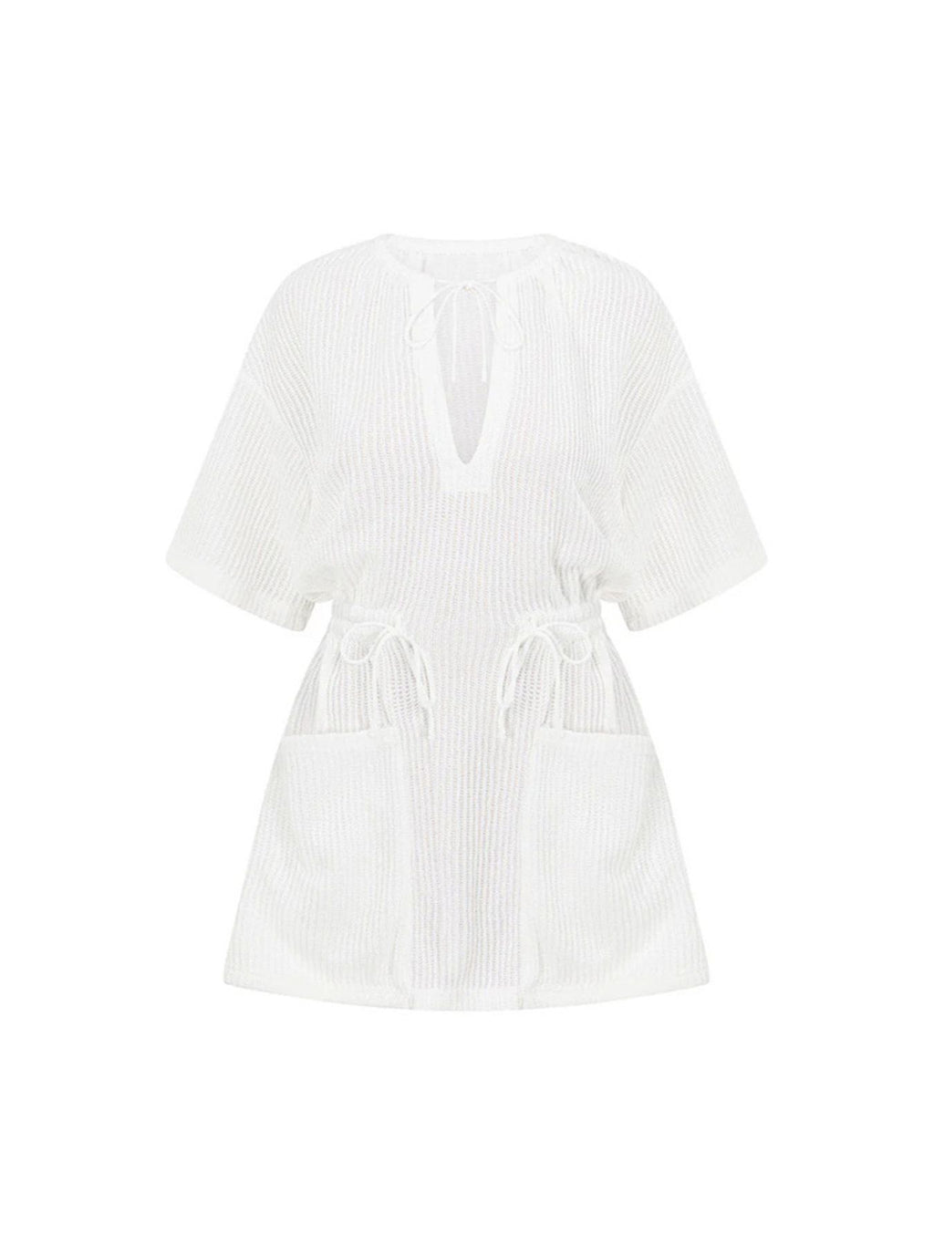 Women's Relaxed Fit Cover-Up Dress – Half Sleeve Beach Coverup, White