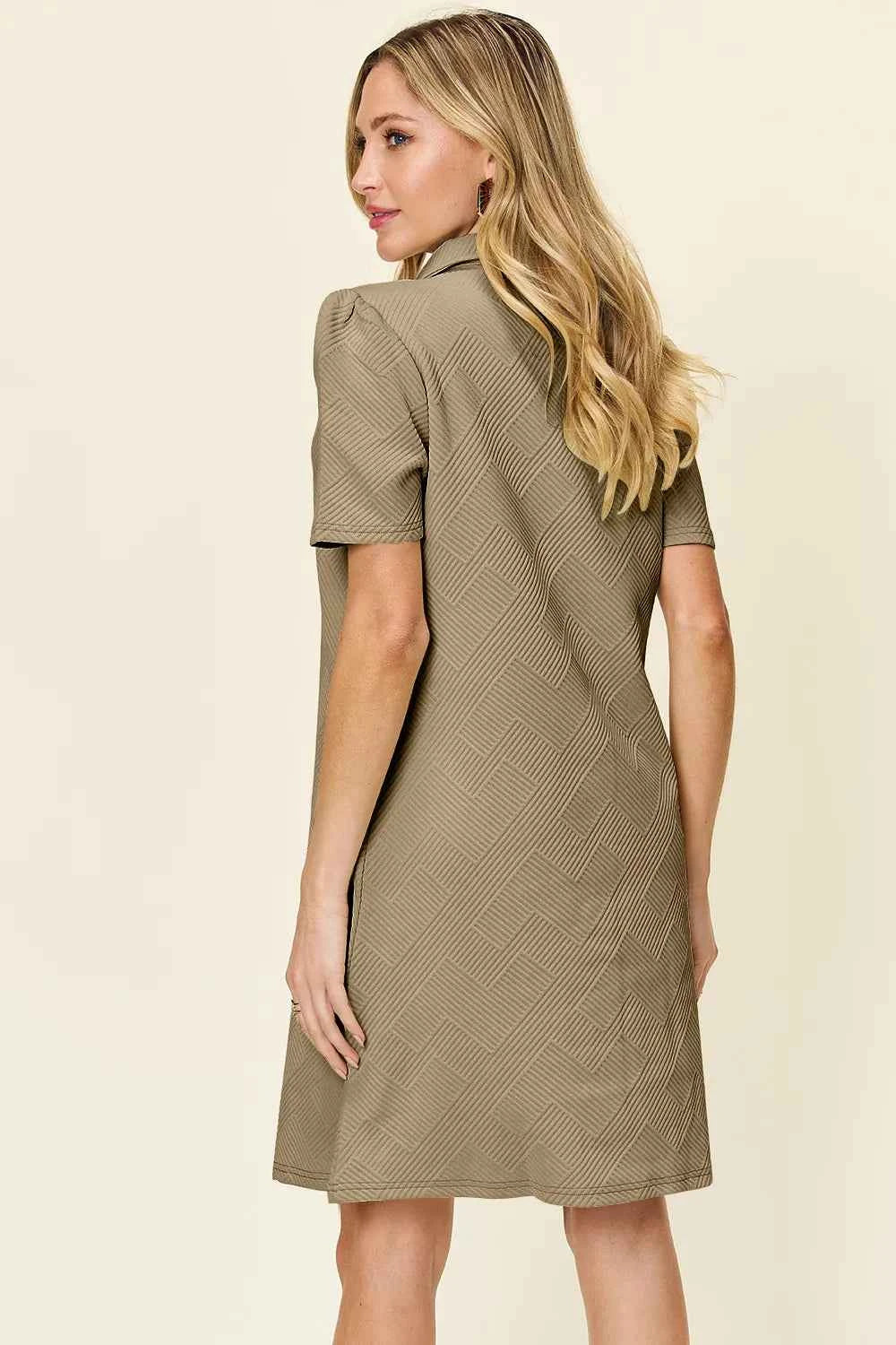 Women's Double Take Texture Collared Neck Short Sleeve Dress Multi Colors S-3XL