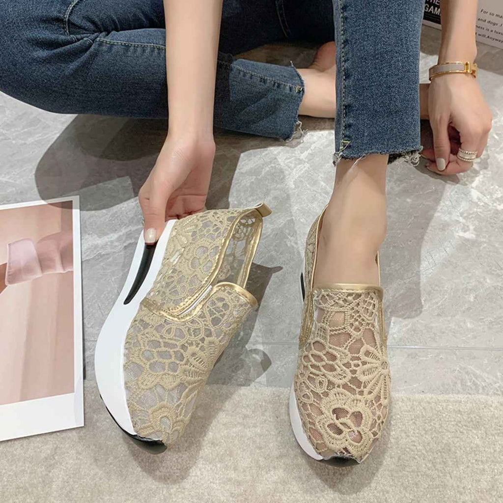 Women's Lace Breathable Mesh Platform Slip-On Shoes Multi Colors US 5-11