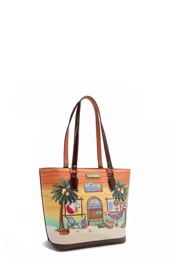 Nicole Lee USA Tropical Beach House Print Vegan Leather Shopper Bag One Size