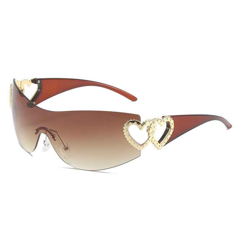 Women's Y2K Rimless Wrap Aviator Sunglasses UV400 Amber One Size Amber