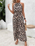 Women's Leopard Print Sleeveless Wide Leg Jumpsuit Pockets Leopard S-XL Leopard